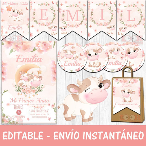 Kit Imprimible Candybar Vaquita Vaca Rosa 100% Editable