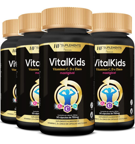 4x Vitalkids Vitamina C D Zinco Infantil 30caps Mastigavel