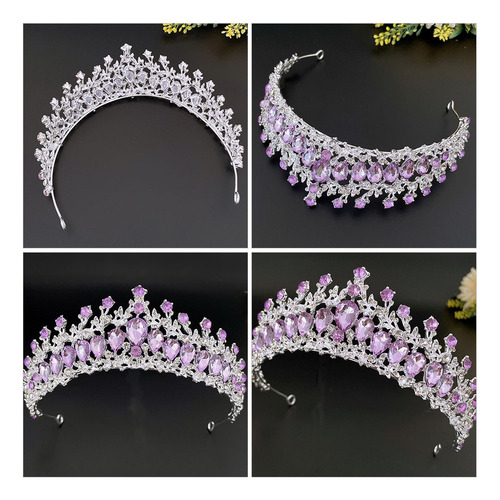 Diadema De Boda Con Decoración De Cristales, Corona Morada P