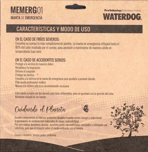 Imagen 2 de 7 de Manta De Emergencia Waterdog Supervivencia Montaña
