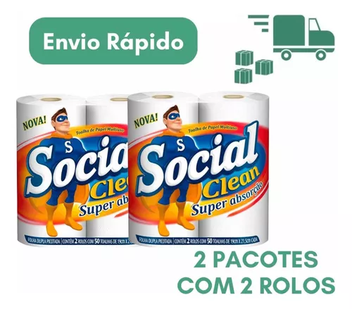 PAPEL TOALHA SOCIAL CLEAN 100 FOLHAS COM 2 ROLOS - FD COM 12 PC