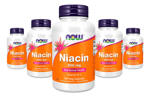 Niacina Vitamina B-3 500mg Now Foods Niacin 100 Veg Caps 5un Sabor Sem Sabor