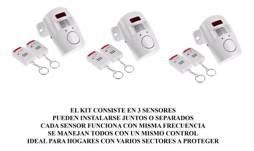 Imagen 2 de 10 de Kit Alarma Inalámbrica 3 Sensor Movimiento Sirena Control