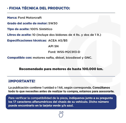 Kit De Aceite Sintético Motorcraft Ford Ranger X 10 Lts.
