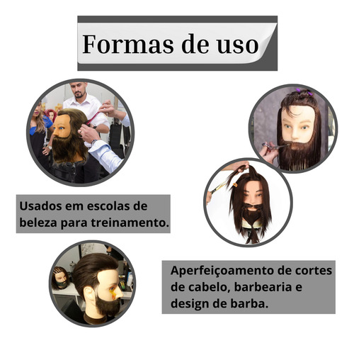 Cabeça De Boneco Com Barba Para Treino Cabelo Humano 4 Uni