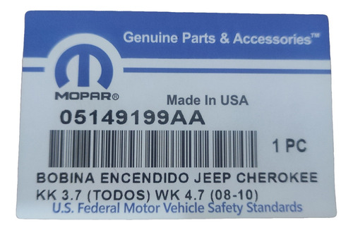 Jj Bobina Encendido Jeep Cherokee Kk 3.7(todos)wk 4.7(08-10)