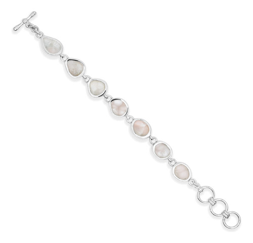 Pulsera De Forma Libre De Natrolita Rosa En Plata De Ley