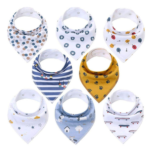 Paquete De 8 Baberos Organicos Tipo Bandana Para Bebe, Elega