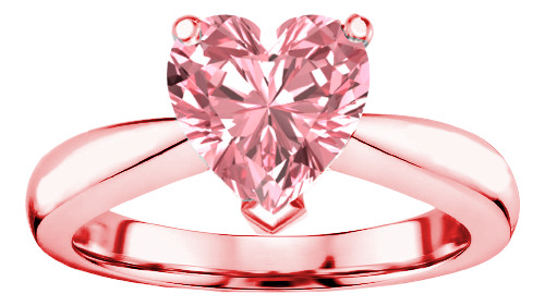 Anillo Promesa Oro 14k Certificado Diamante Rosa Corazón