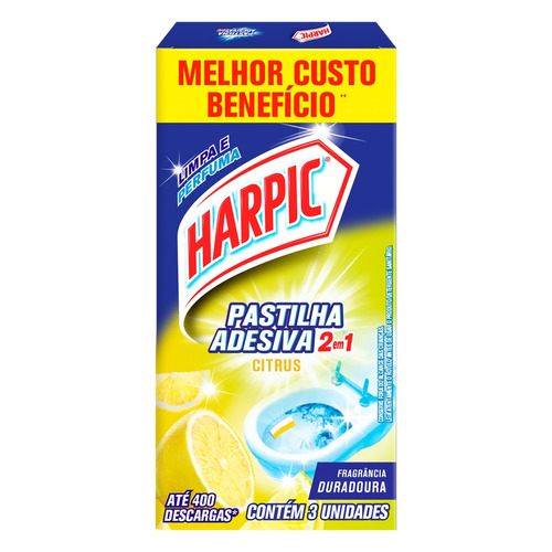 Imagem 1 de 1 de Detergente Sanitário Pastilha Adesiva Citrus Harpic 3 Unidades