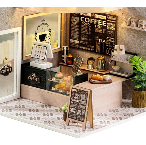 Casa De Muñecas Hecha A Mano Kit De Bricolaje Cafetería
