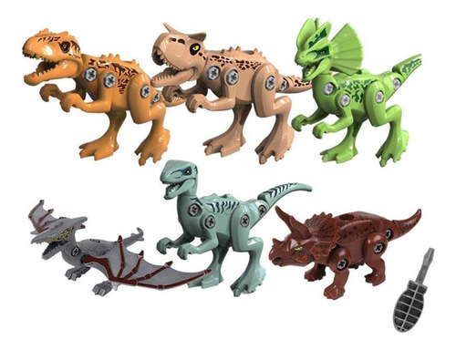 6x Destacável Desmontar Brinquedos De Dinossauro Com Chave