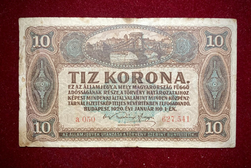Billete 10 Koronas Hungria 1920 Pick 60 (Usado)