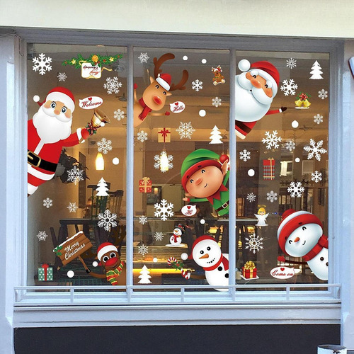 6 Hojas De Pegatinas Navideñas Para Ventanas, Decoración