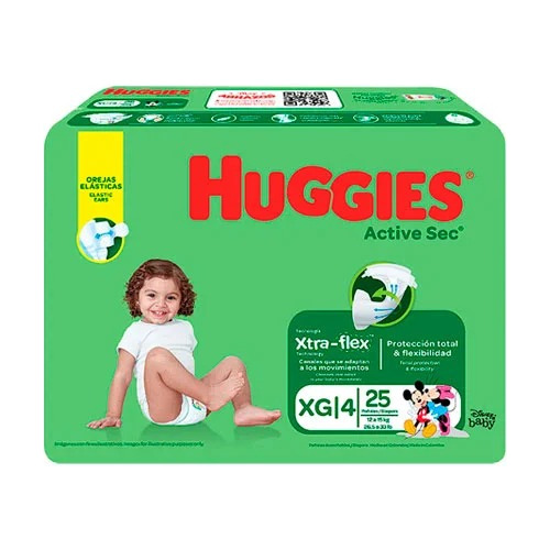 Pañales Huggies Active Sec Talla 4 - Xg De 25 Unidades