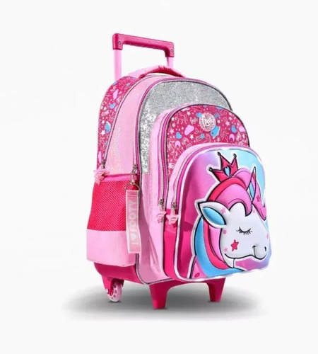 Imagen 2 de 6 de Mochila Carro 18 PuLG Unicornio Corazon Glitter Luces Footy