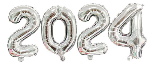 Balão Números Metalizado 2024 70cm Réveillon Ano Cor Prata