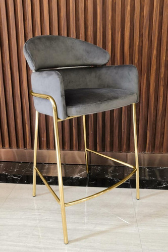 Imagen 2 de 5 de Banco De Barra Moderno Y Elegante, Dorado Y Gris