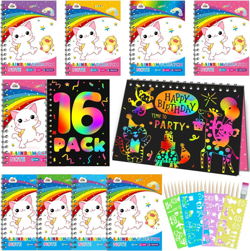 Zmlm Scratch Art Party-favor Notebook: Paquete De 16 Rainbow