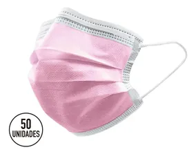 Barbijo Tri Capa Descartable Color Negro Rosa Lila Azul X50u