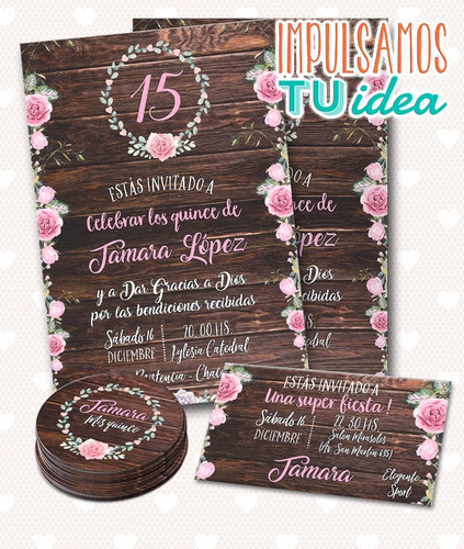 Invitación Cumple 15, Personal Y Topper Para Imprimir