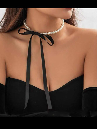 Collar De Perlas Y Lazo