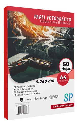 Papel Fotográfico Glossy Doble Cara A4 140gr X 50 Hojas Sp