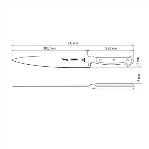 Cuchillo Utility Acero Inox Fibra De Vidrio 33 Cm Tramontina Color Negro