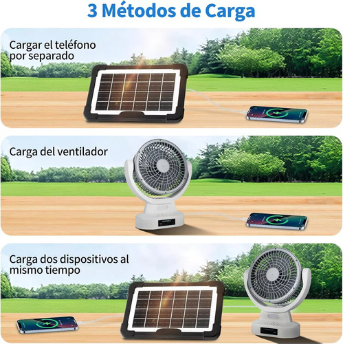 Ventilador Solar Recargable Abanico Portátil Mesa Piso Y Luz