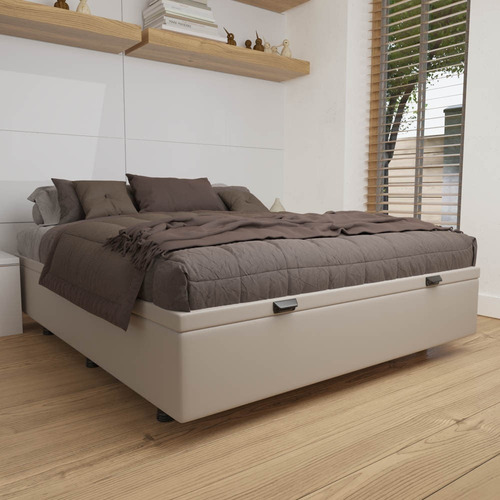 Base Box Baú Para Cama Viúva 128x188cm Liz Sintético Bege Cor Creme