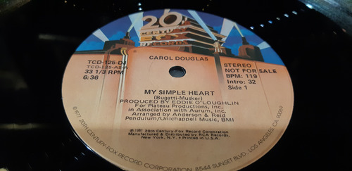 Carol Douglas My Simple Heart Vinilo Maxi Usa Promo 1981