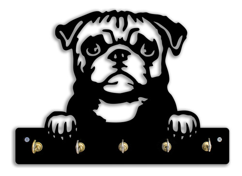 Porta Llaves De Pared De Perro Pug Calado Negro