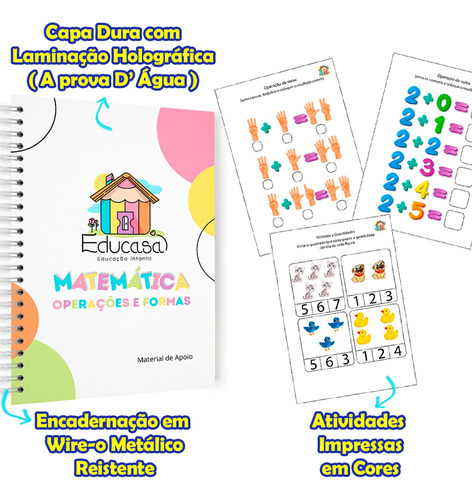 Kit 7 Em 1 - Caderno De Atividades De Matemática Infantil Pré Escola Homeschooling - Aprendizagem Lúdica Com Apostila Completa Capa Dura 299pg
