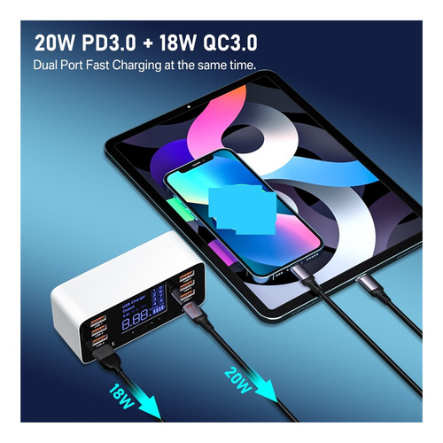 Cargador Usb De Carga Rápida De 8 Puertos Qc3.0 Estación De