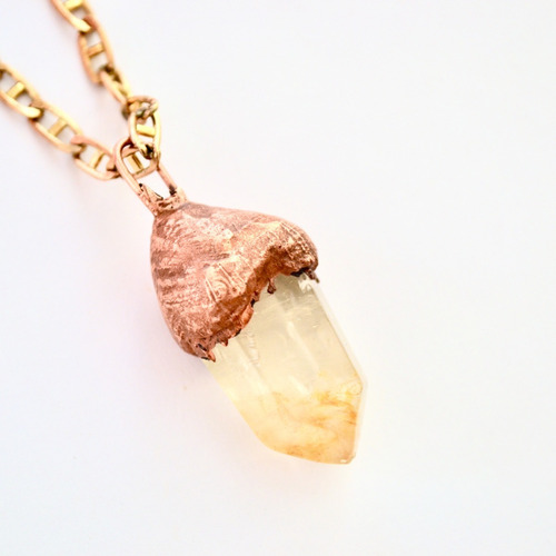 Imagen 1 de 5 de Collar Pendulo De Piedra Citrino, Cadena Bronce, Cod1