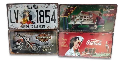 4 Placas Poster Decorativos Metálica Cuadro Retro Discoteca 