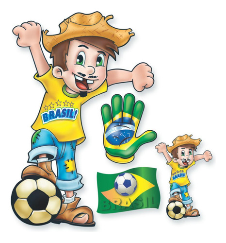 04 Enfeite Mural Boneco Caipira Futebol Brasil Copa Do Mundo