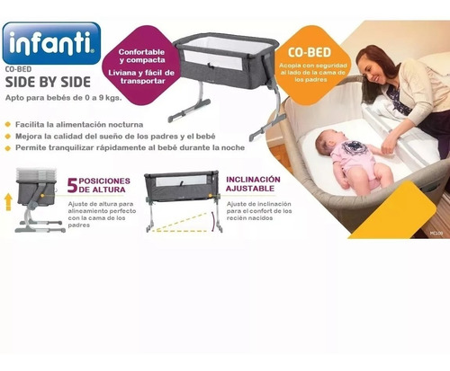 Colecho Cuna Infanti Con Colchon Beige O Gris 5 Posiciones