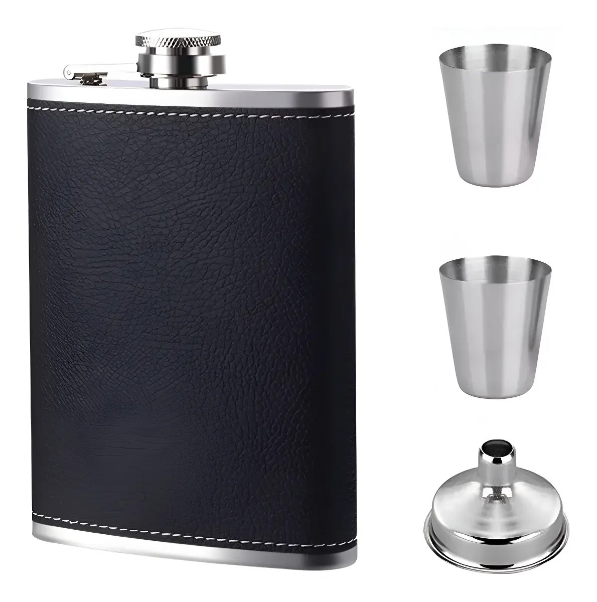 Petaca de Acero Inoxidable Zggzerg 8oz con Copas y Embudo Funda Piel