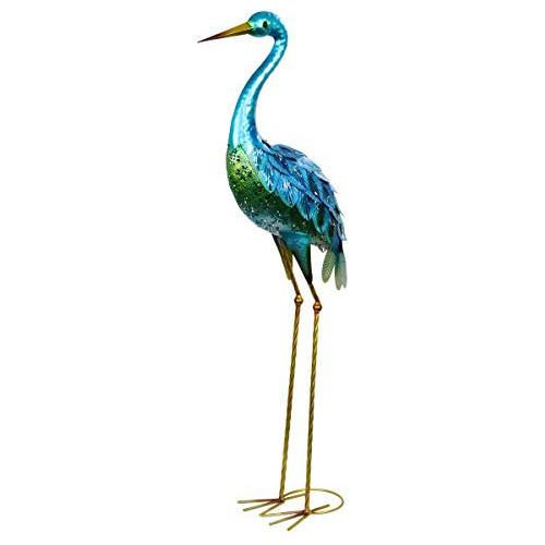 Garden Sculpture, Blue Coastal Crane Garden Statue, Out...