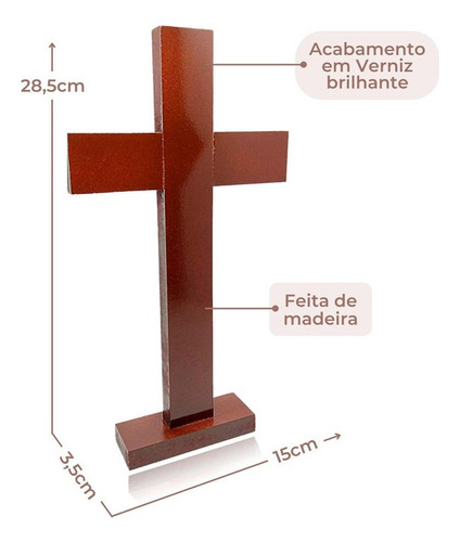 Cruz Para Enfeite Sala Mesa Madeira Com Base Sem Cristo 28cm Cor Marrom-escuro