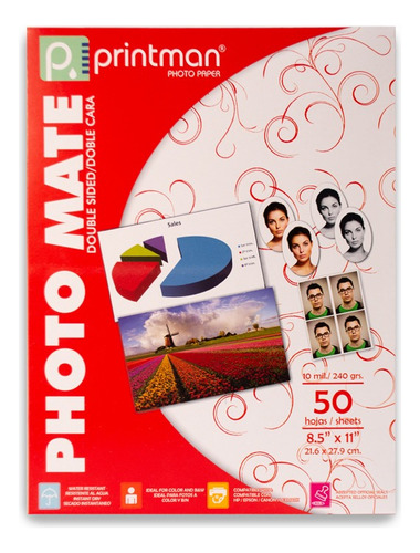 Papel Printman 21.6x27.9cm Photo Mate Doble Cara 50hojas 