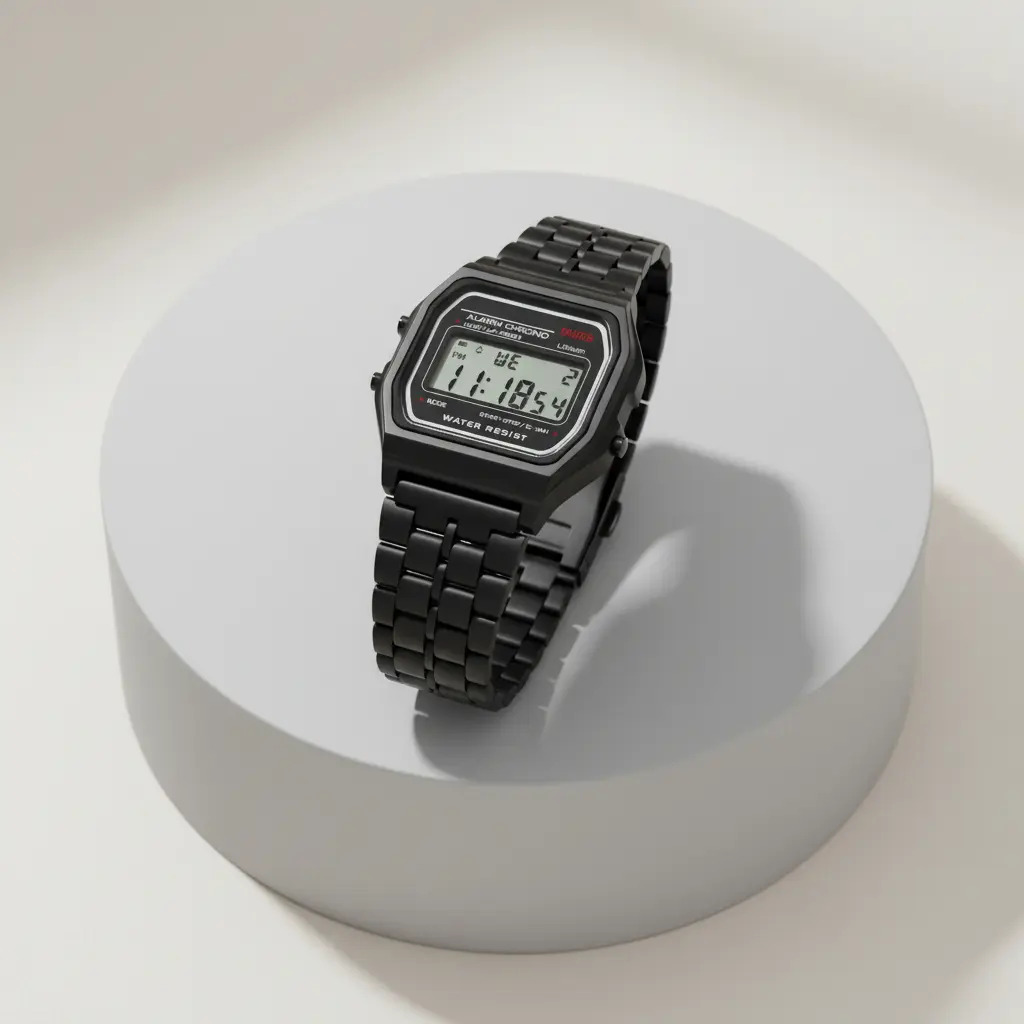 Reloj WR Digital Retrô caja rectangular 3,54 cm correa de aleación negra bisel negro fondo gris alarma cronógrafo