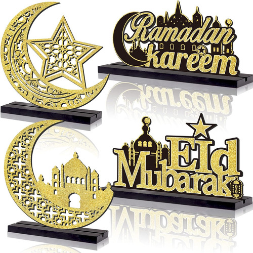 4pcs Ramadán Eid Mesa De Madera Decoraciones De La Obra De M