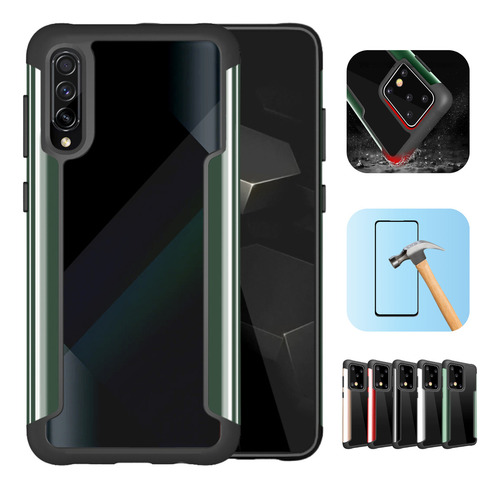 Funda Para Galaxy A50 Con Mica Varios Modelos Antigolpes Verde Metal Color