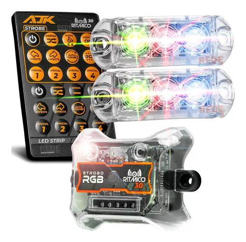 Par Leds Strobo Automotivo Ajk Rgb Para Som Faróis 3.0 Novo