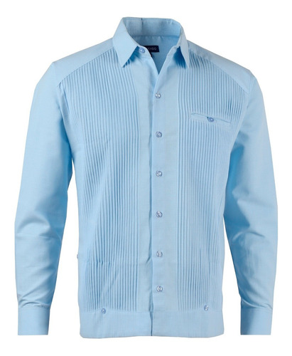 Guayabera Presidencial De Lino Manga Larga, Mod  Cuncunul Color Azul Cielo 