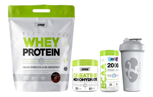 Whey Protein Star Nutrition 3kg + Creatina + Bcaa 2000+vaso