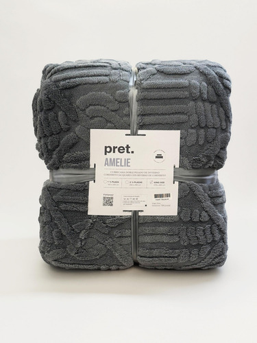 Cubrecama Invierno Amelie Doble Corderito Jacquard King 270x240 Cm Color Gris - Pret