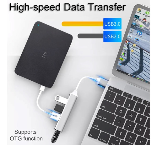 4 En 1 Tipo C Hub Adaptador Para Laptops/macbook Con Usb 3.0